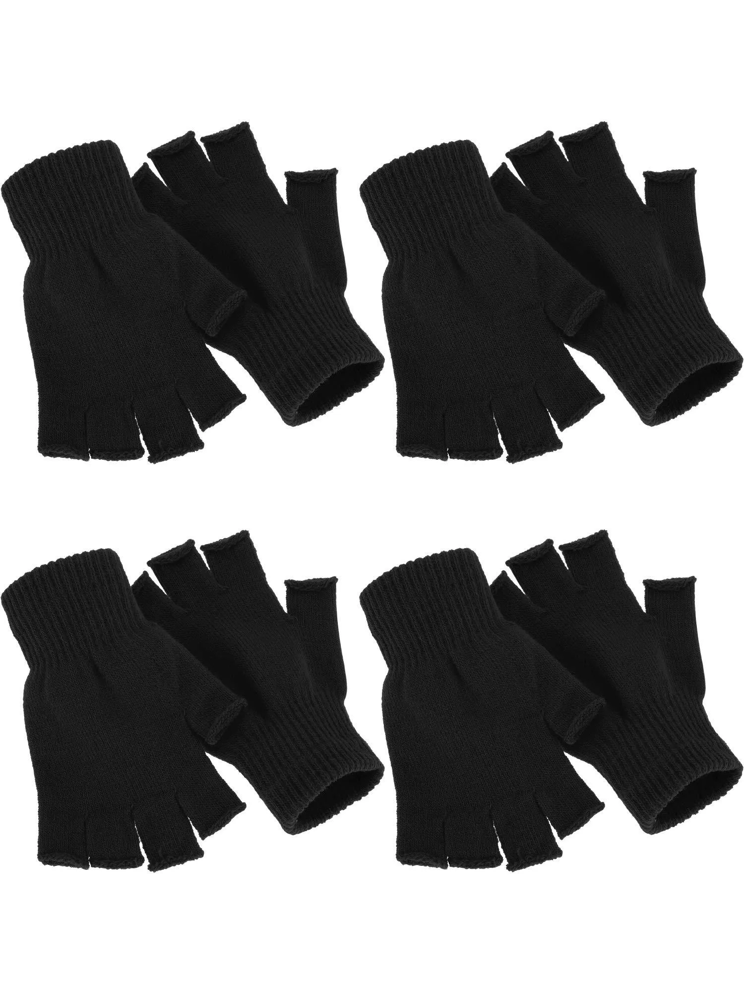 4 Pairs Winter Half Finger Gloves Knitted Fingerless Mittens Warm Stretchy Gloves for Men and Women Black