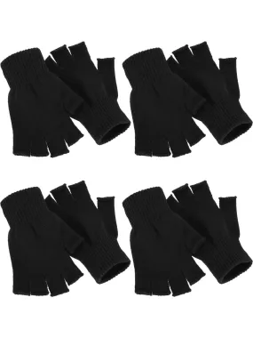 4 Pairs Winter Half Finger Gloves Knitted Fingerless Mittens Warm Stretchy Gloves for Men and Women Black