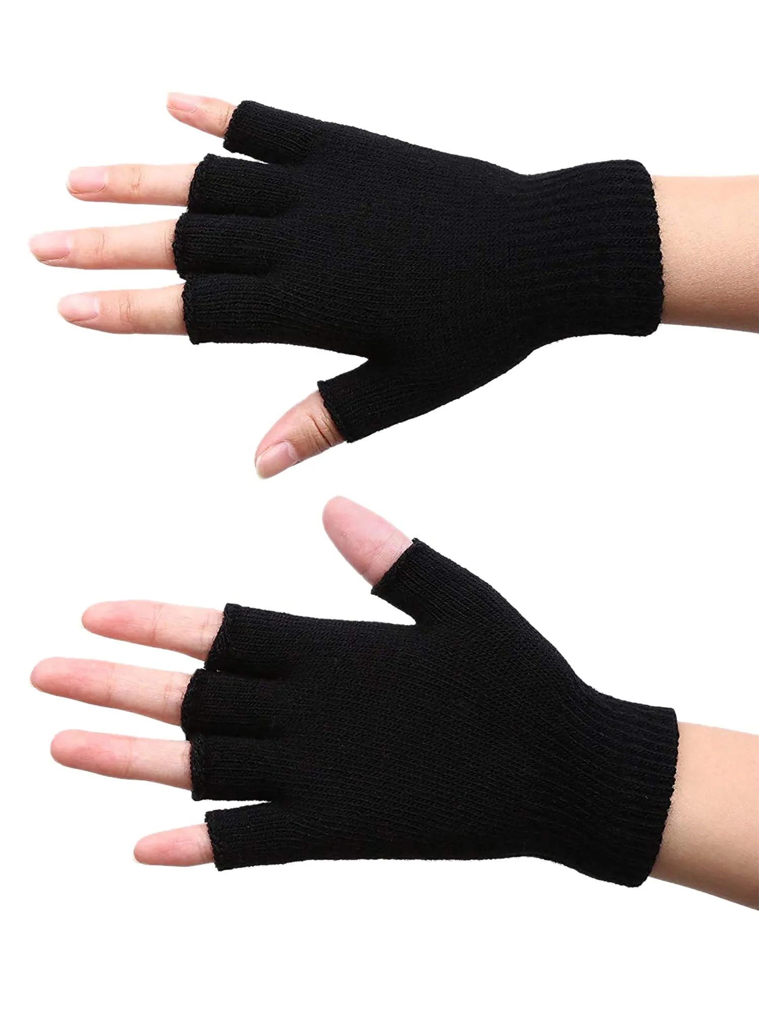 4 Pairs Winter Half Finger Gloves Knitted Fingerless Mittens Warm Stretchy Gloves for Men and Women Black