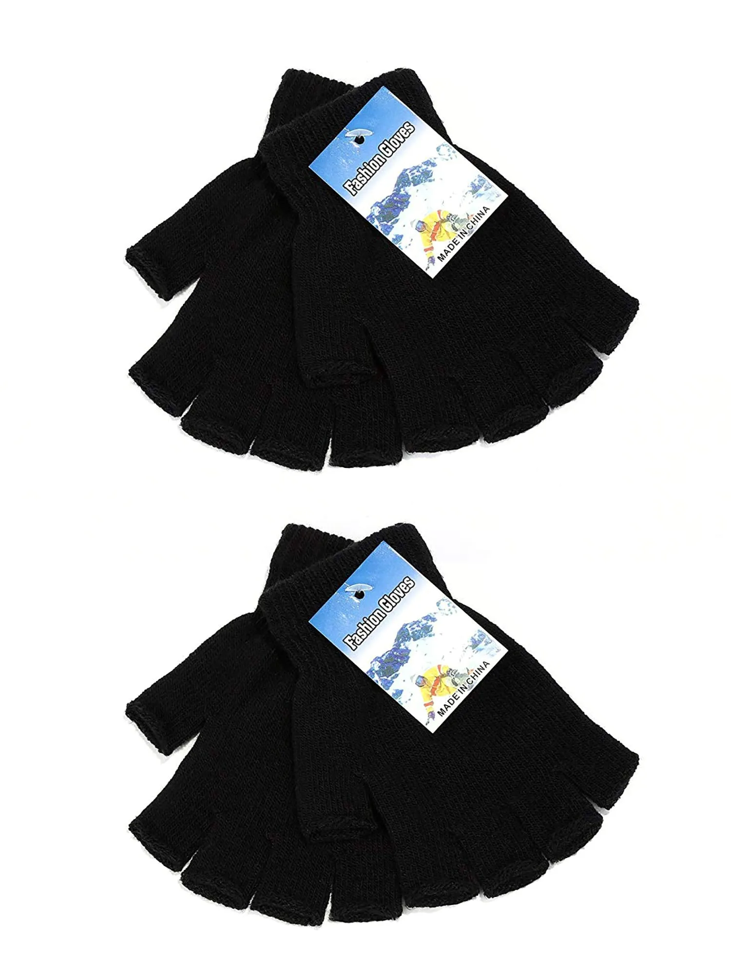 4 Pairs Winter Half Finger Gloves Knitted Fingerless Mittens Warm Stretchy Gloves for Men and Women Black