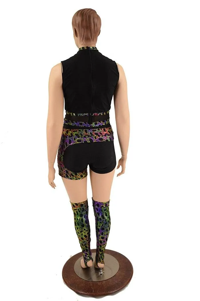 4PC Keyhole Romper, Leg Warmers & Garter Set
