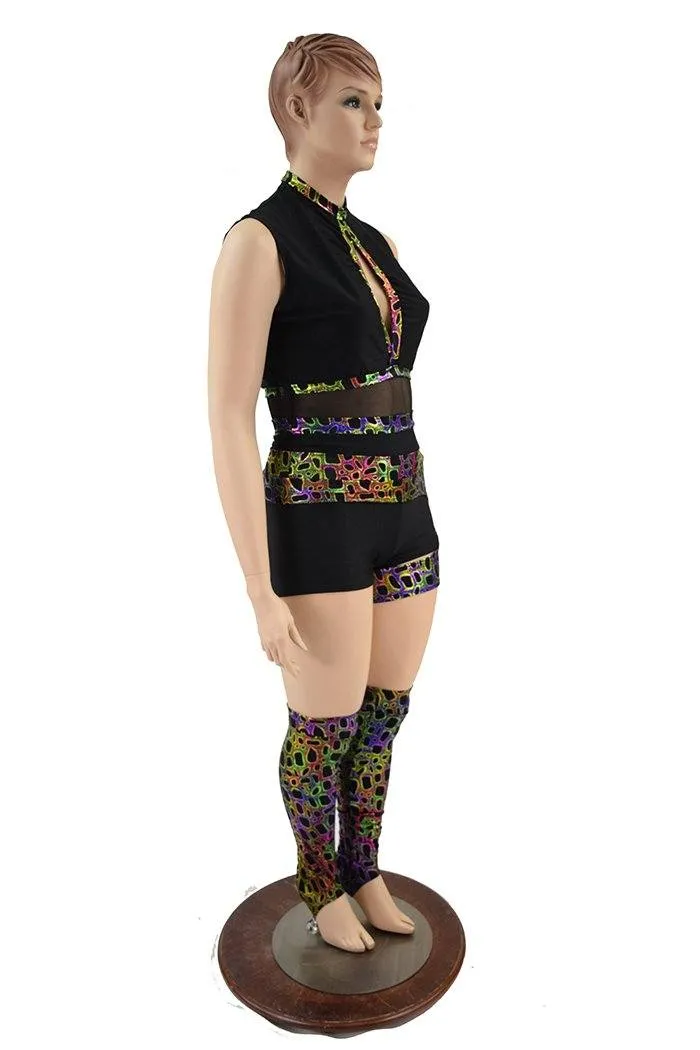 4PC Keyhole Romper, Leg Warmers & Garter Set