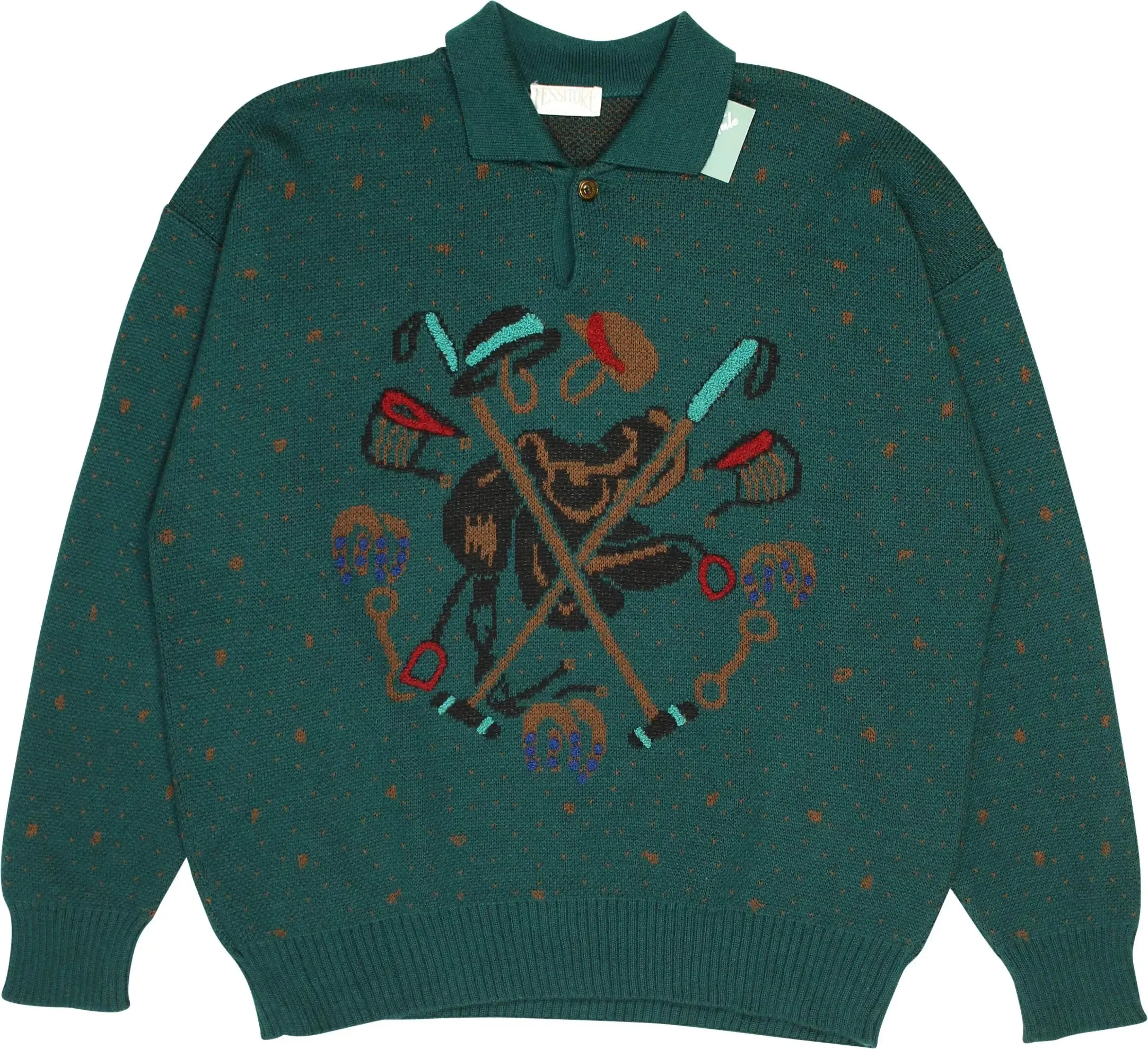 80s Green Polo Equestrian Wool Sweater