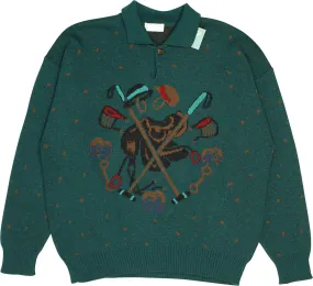 80s Green Polo Equestrian Wool Sweater