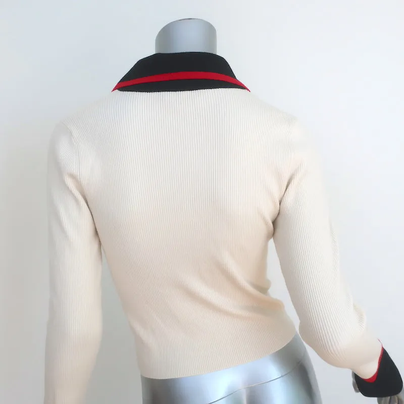 Alice   Olivia Pia Polo Sweater Ivory Wool-Blend Ribbed Knit Size Small