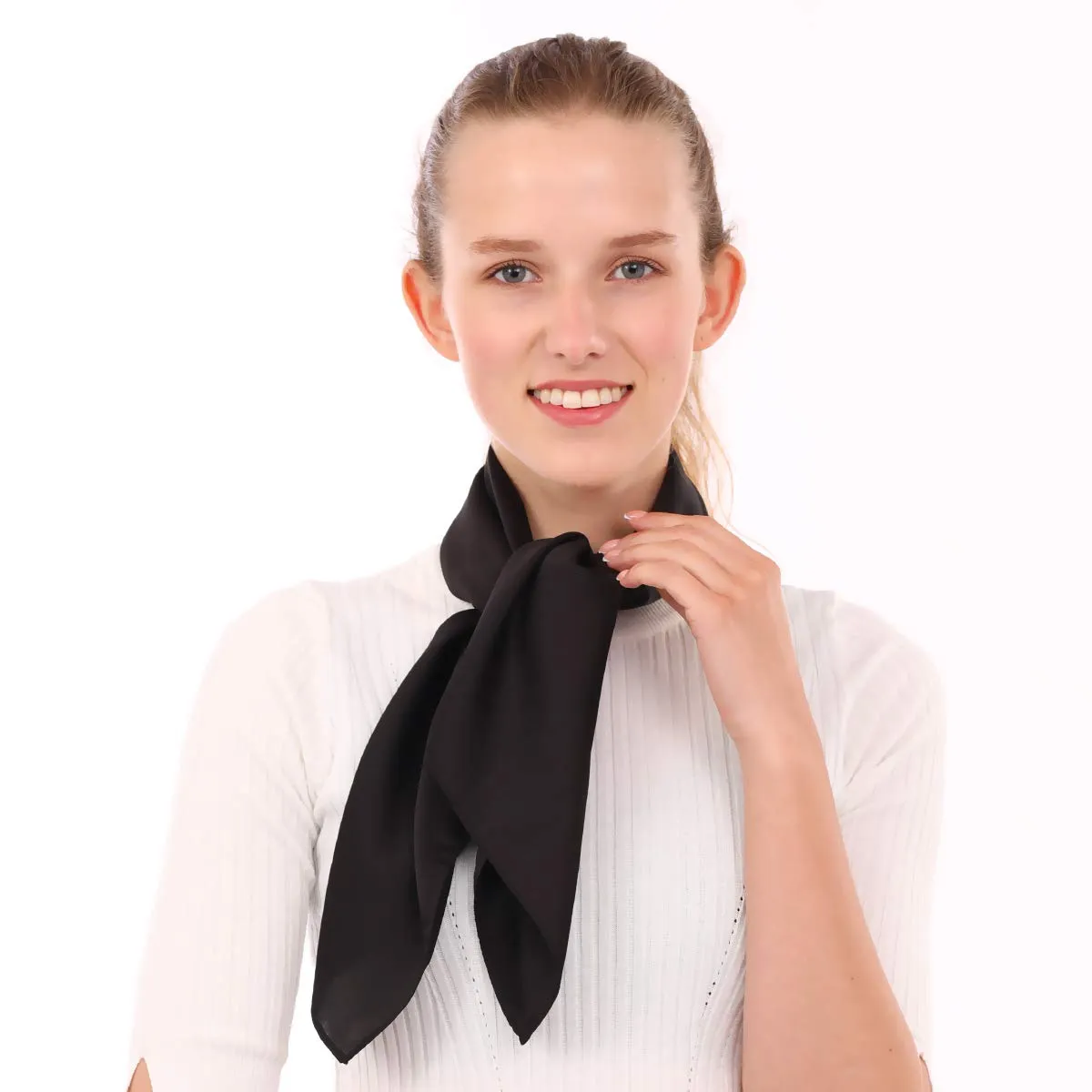 AOLIGE Scarf Satin Square Neck hair scarfs for Women 27" x 27" Black