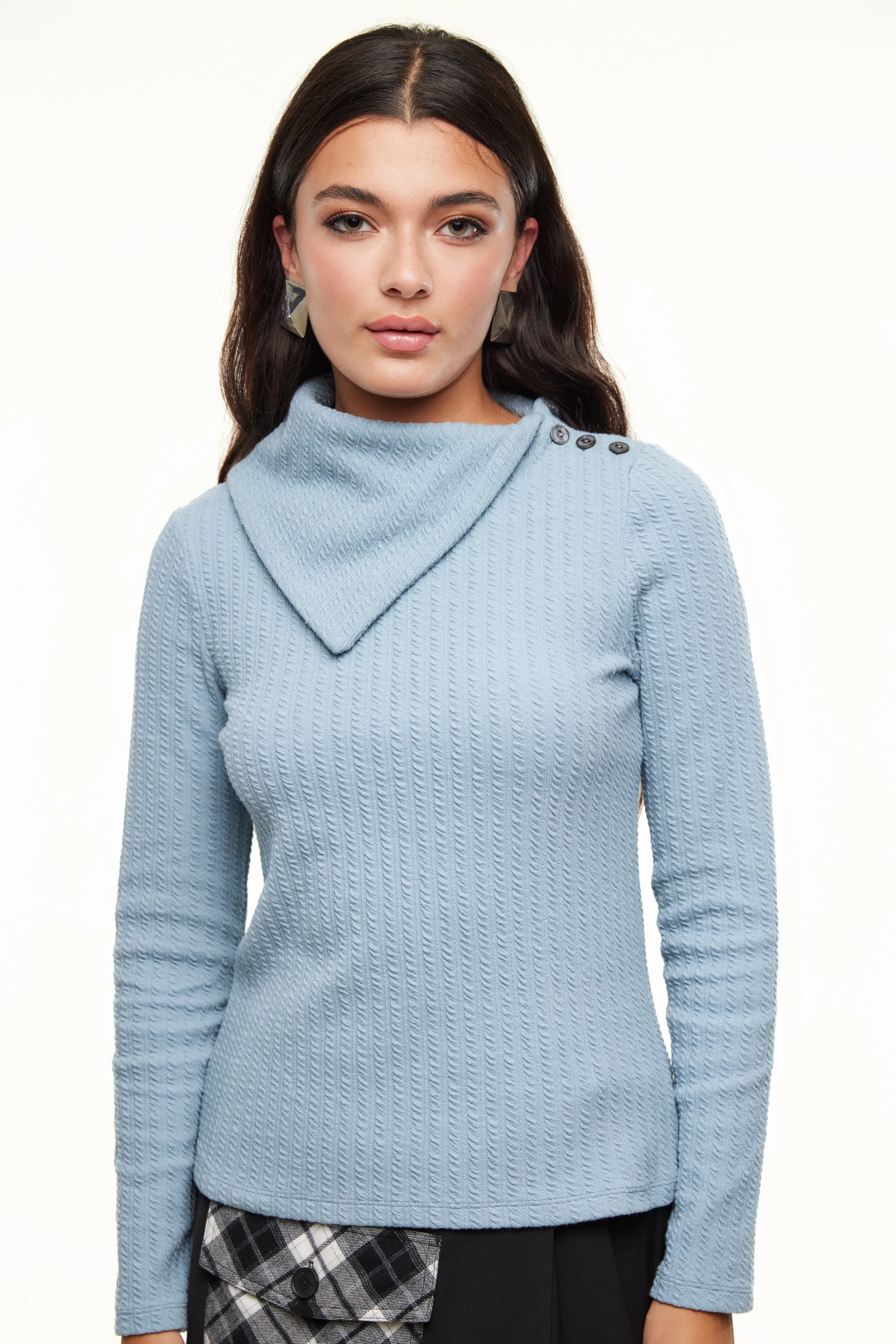 Asymmetrical Cable Turtleneck