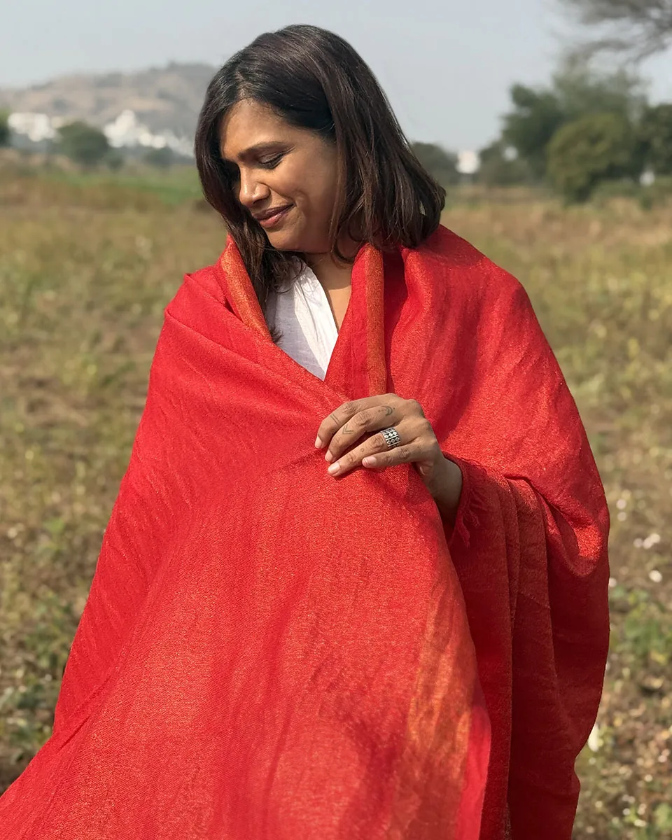Berry Brulee Pure Wool Zari Shawl