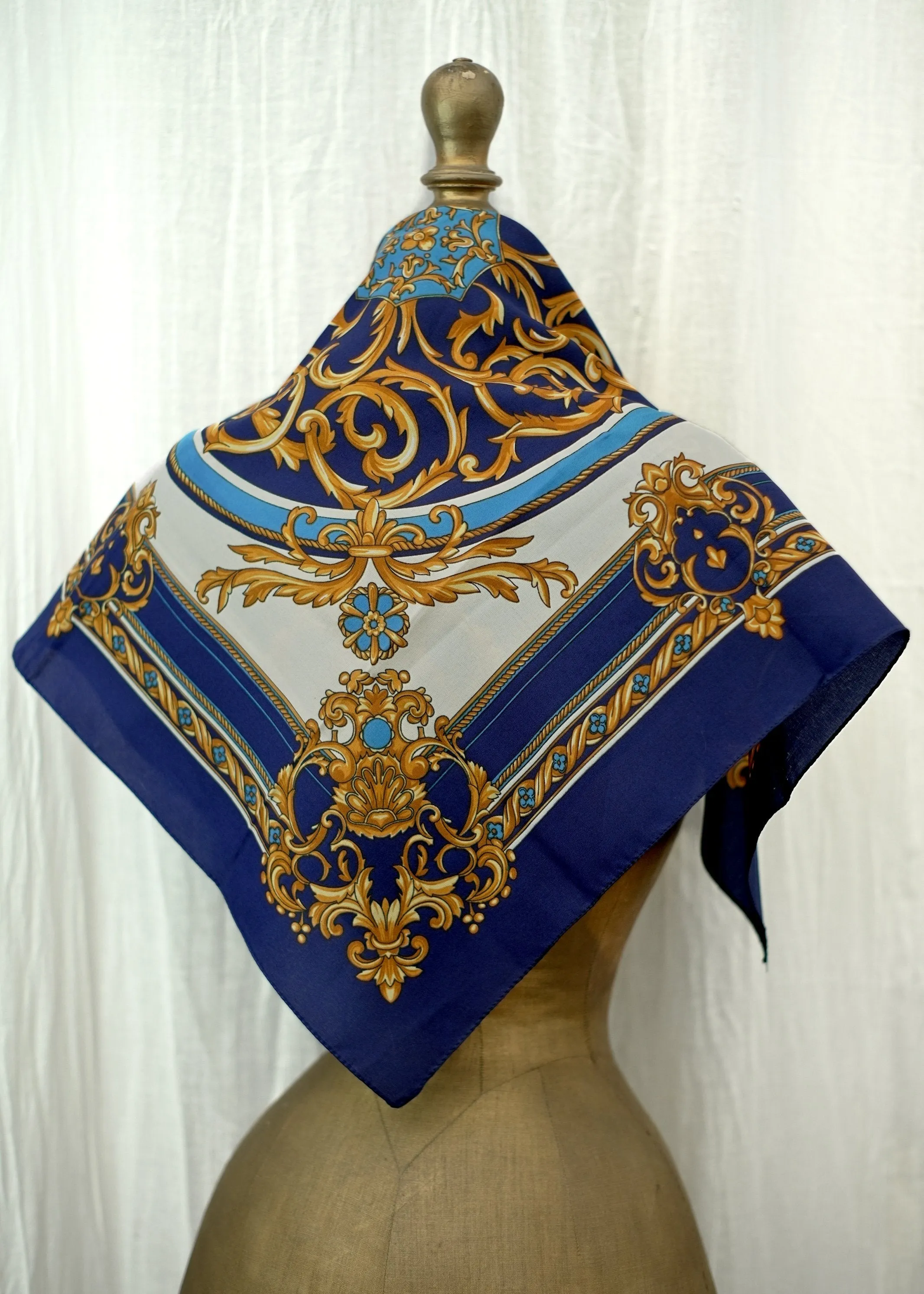 Blue Gold Baroque Swash Italian Scarf