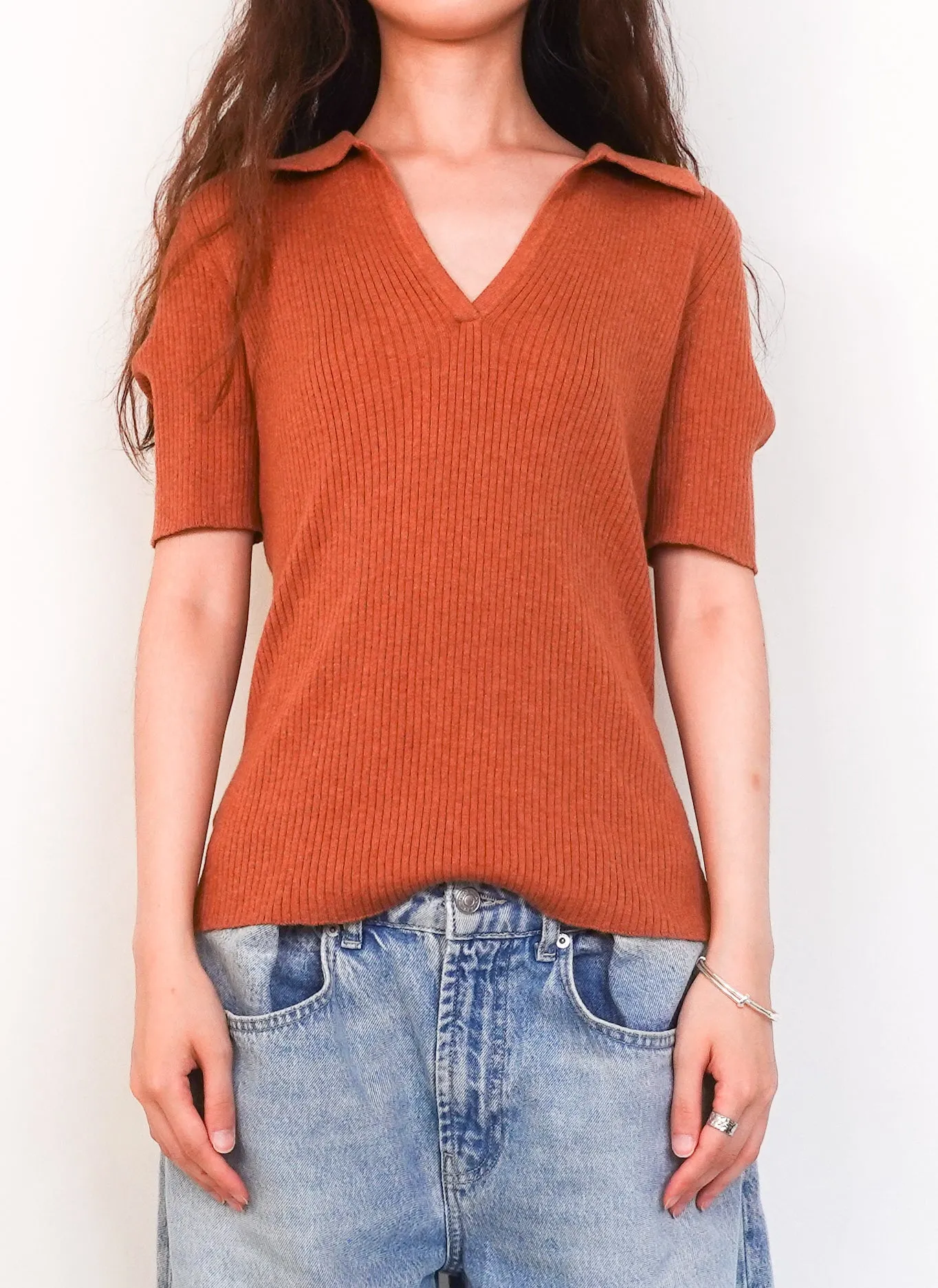 Brown knitted polo shirt