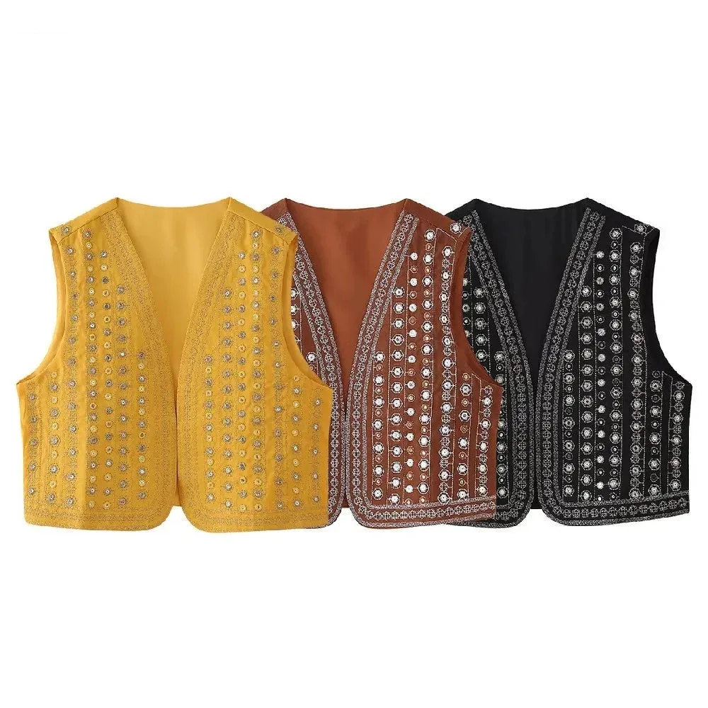 Catori Sequin Embroidery Boho Vests