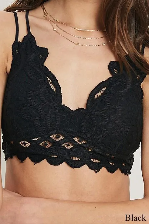 Criss Cross Double Straps Scalloped Flower Crochet Lace Bralette