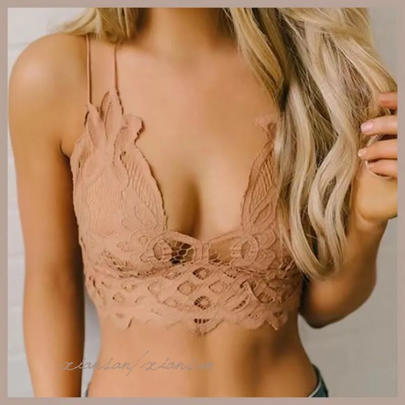 Criss Cross Double Straps Scalloped Flower Crochet Lace Bralette