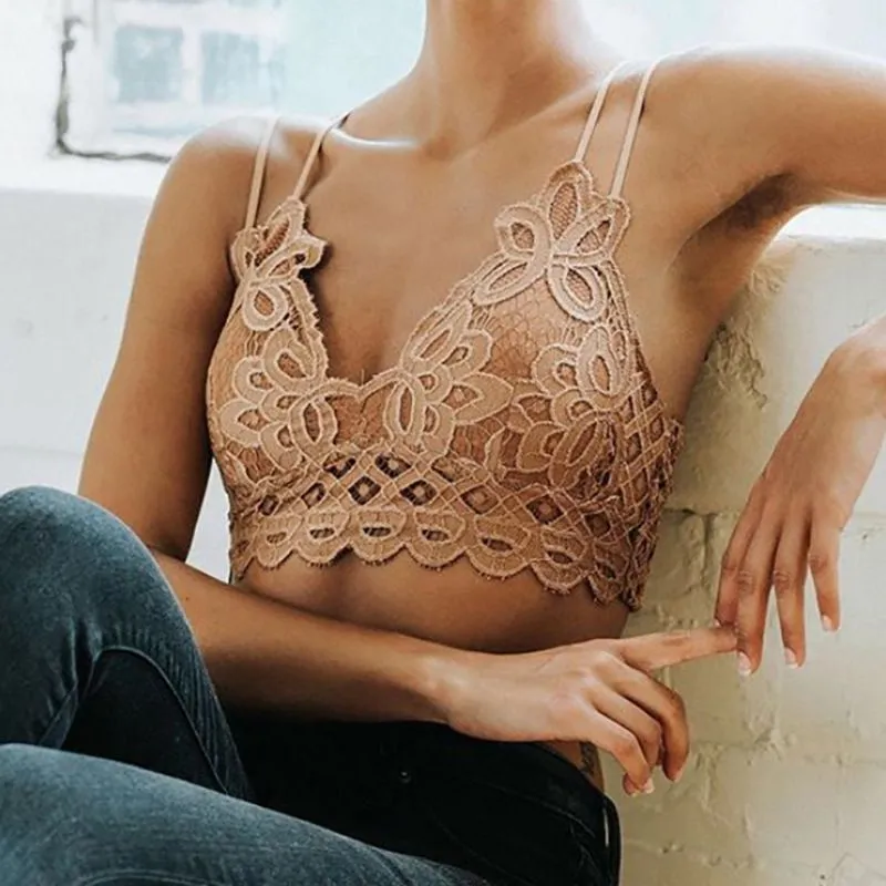 Criss Cross Double Straps Scalloped Flower Crochet Lace Bralette