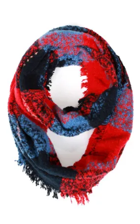 EAS8909 Blue Check Plaid Woven Infinity Scarf