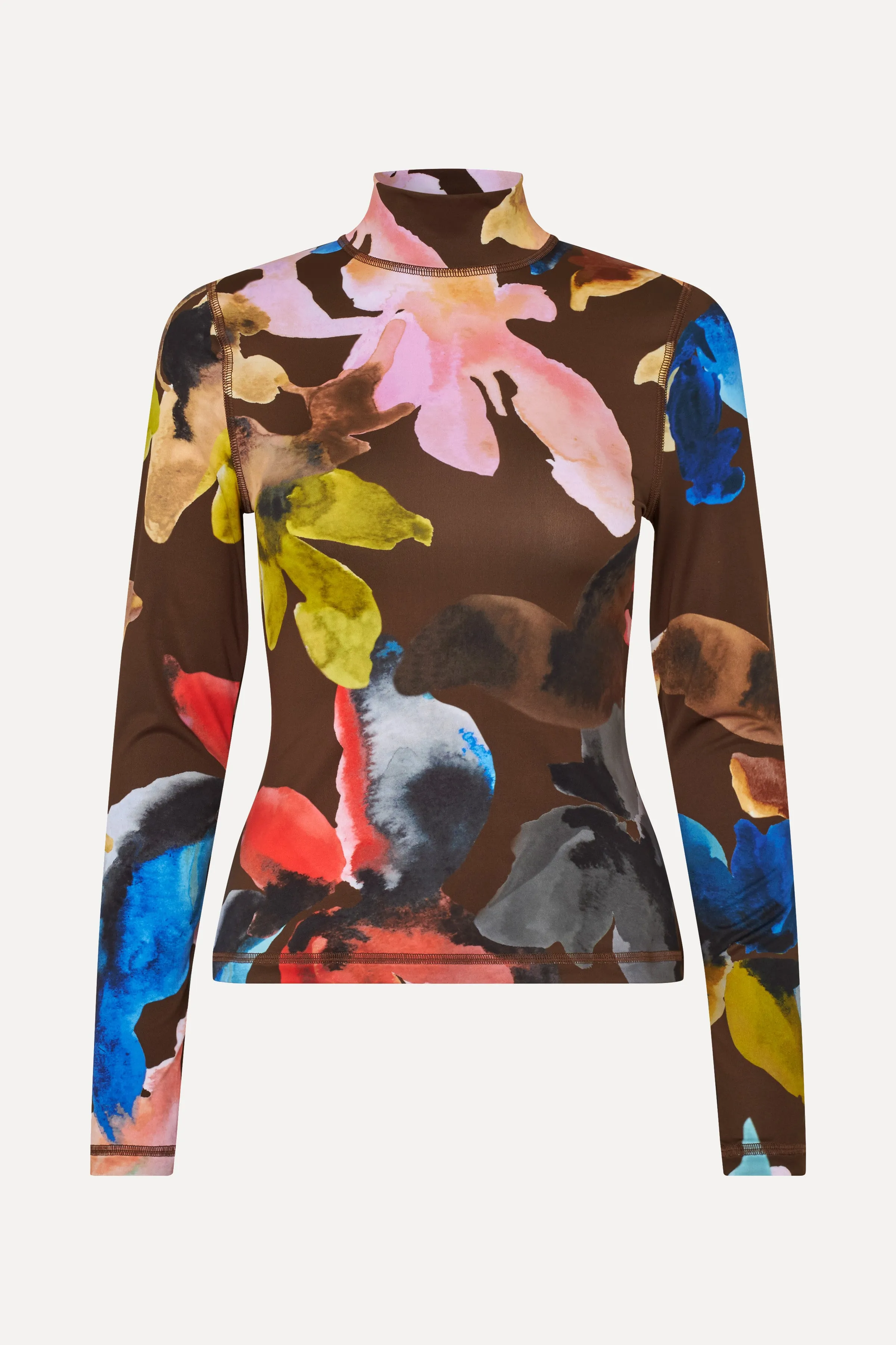 Elastic High Neck Collared Top - Aquarelle Garden