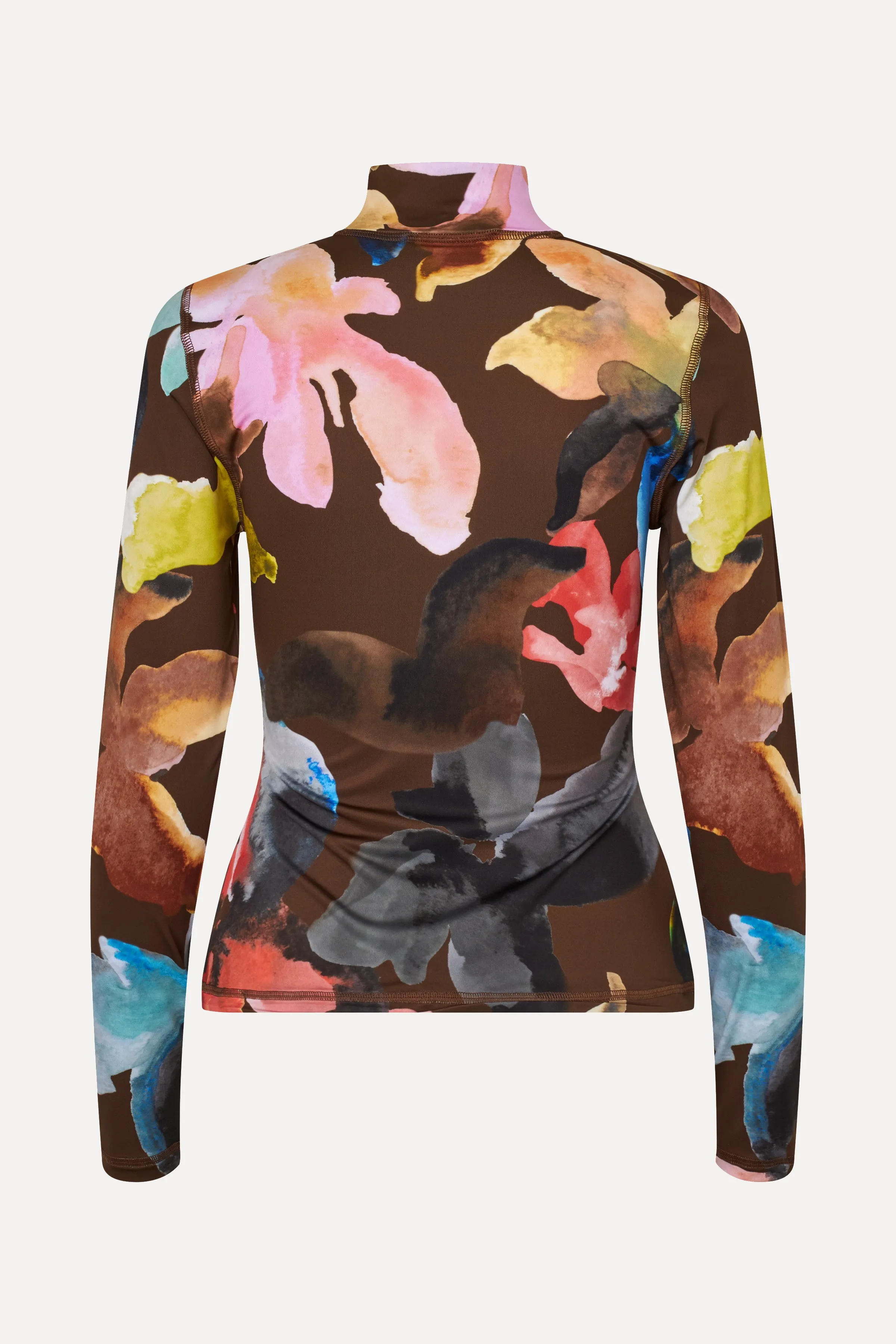 Elastic High Neck Collared Top - Aquarelle Garden