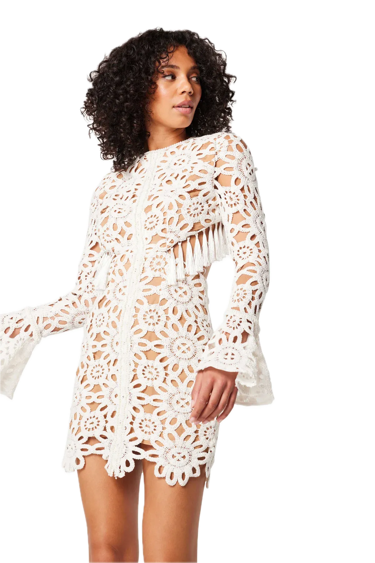Elliatt Live Ivory Mini Dress with Flare Sleeves