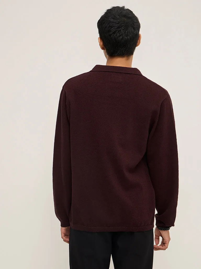 ETA Burgundy Criss-Cross Detailed Relaxed-Fit Cotton-Blend Sweater