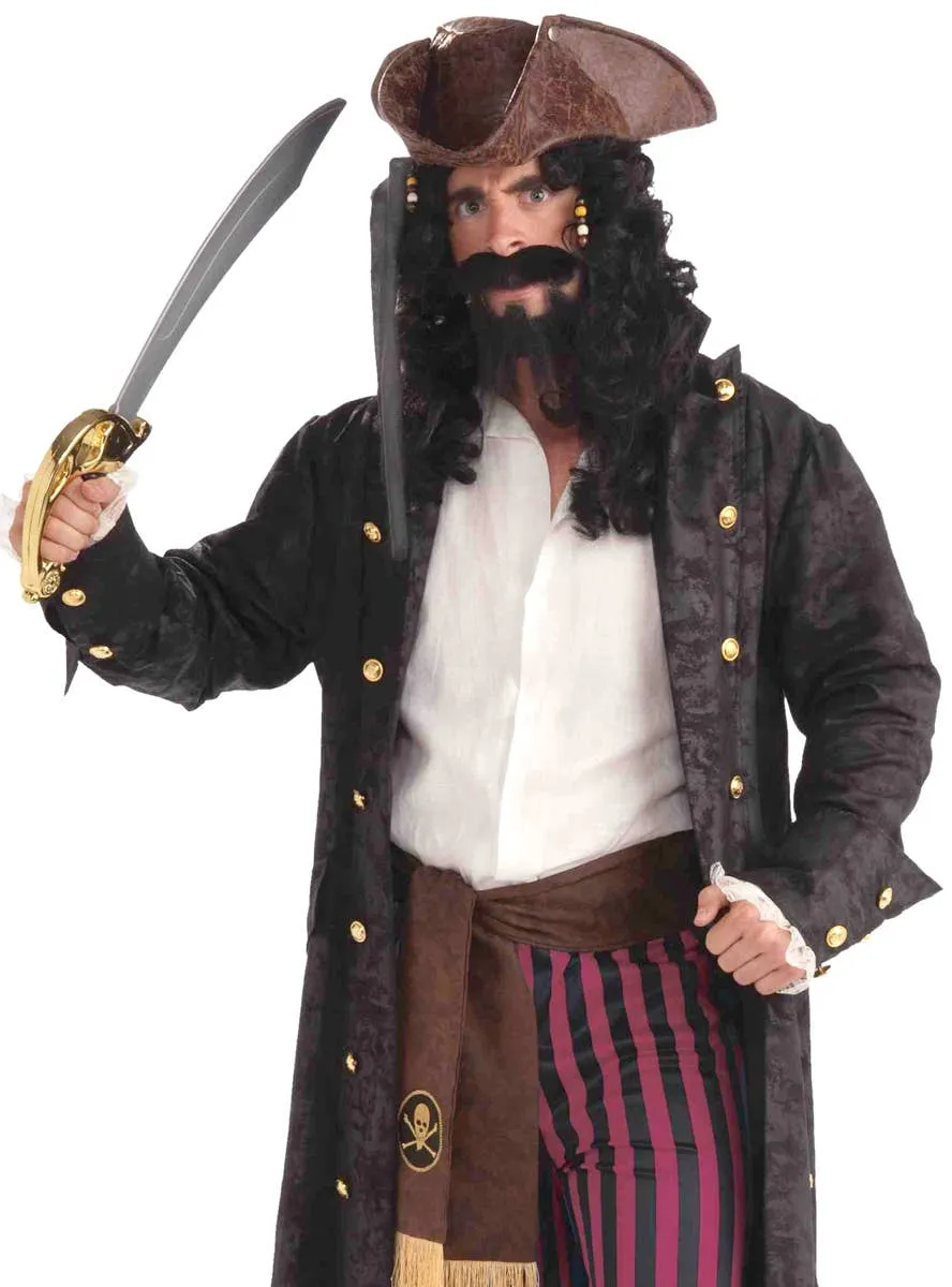 Full Length Deluxe Mens Black Pirate Captain Costume Coat