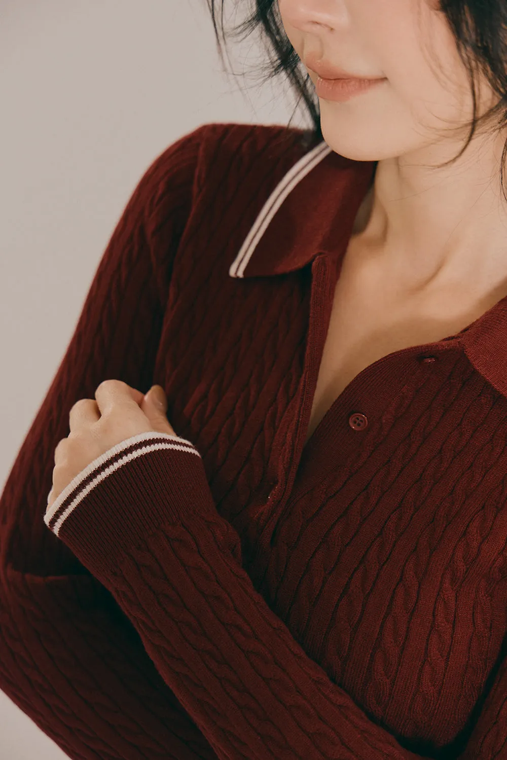 Gentle Touch Knit Polo Sweater (溫絨麻花Polo長袖上衣)