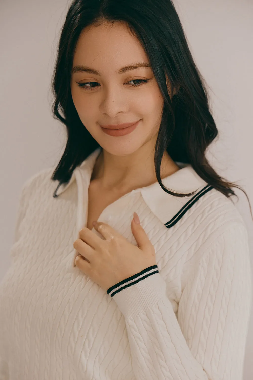 Gentle Touch Knit Polo Sweater (溫絨麻花Polo長袖上衣)