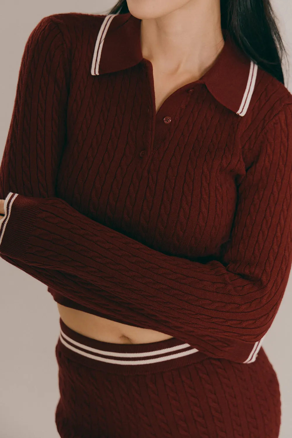 Gentle Touch Knit Polo Sweater (溫絨麻花Polo長袖上衣)