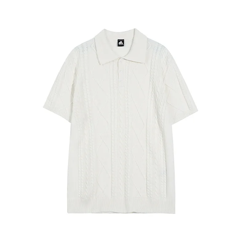 Jinquedai outfits for men Texture Knitted Polo Shirt Short T Men's Summer Loose Lapel T-shirt Korean Style Trendy Short Sleeve Sweater