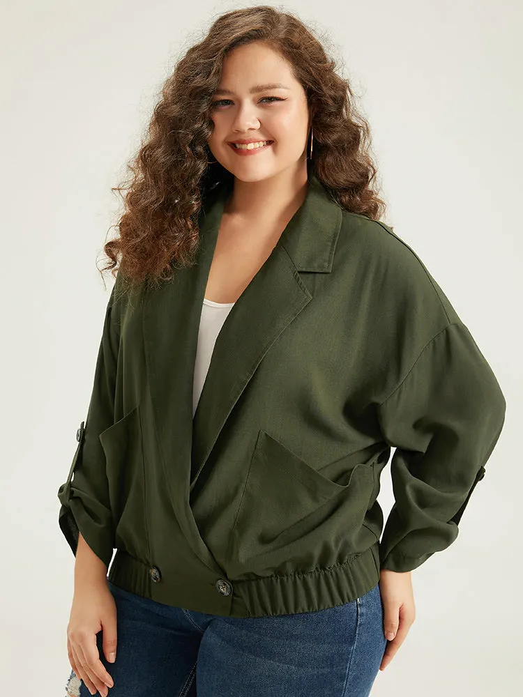 Lapel Collar Solid Gathered Tab Sleeve Jacket