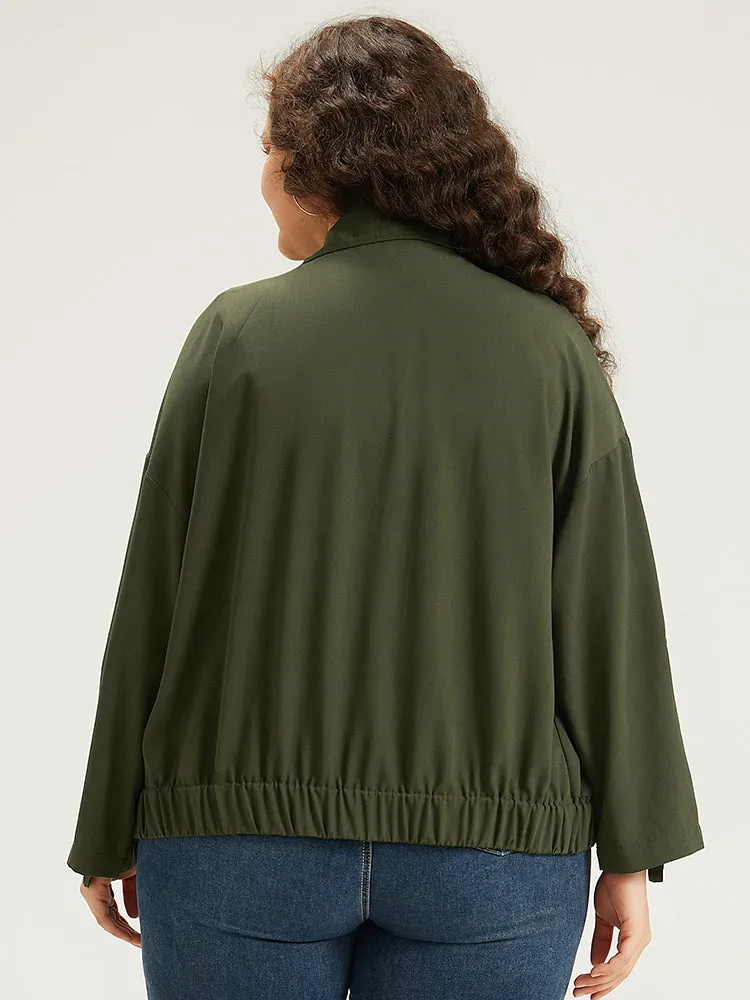 Lapel Collar Solid Gathered Tab Sleeve Jacket