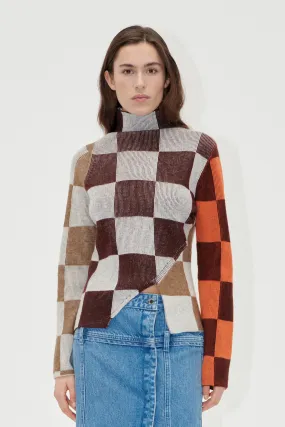 Long Sleeve Asymmetric Top - Chocolate Combo