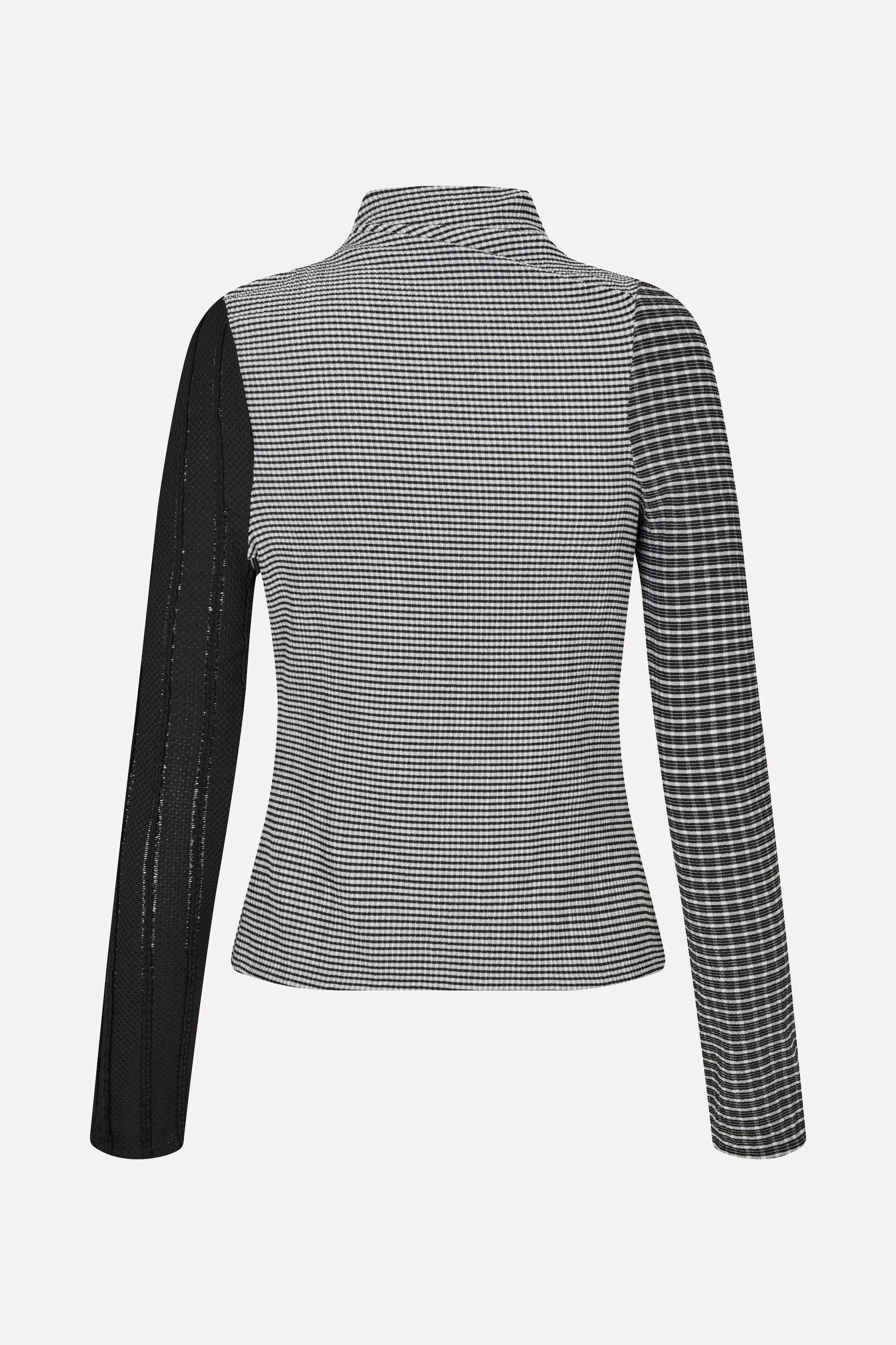 Long Sleeve Pleated Shoulder Top - Black / White