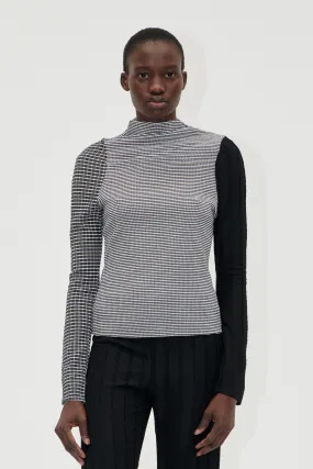 Long Sleeve Pleated Shoulder Top - Black / White