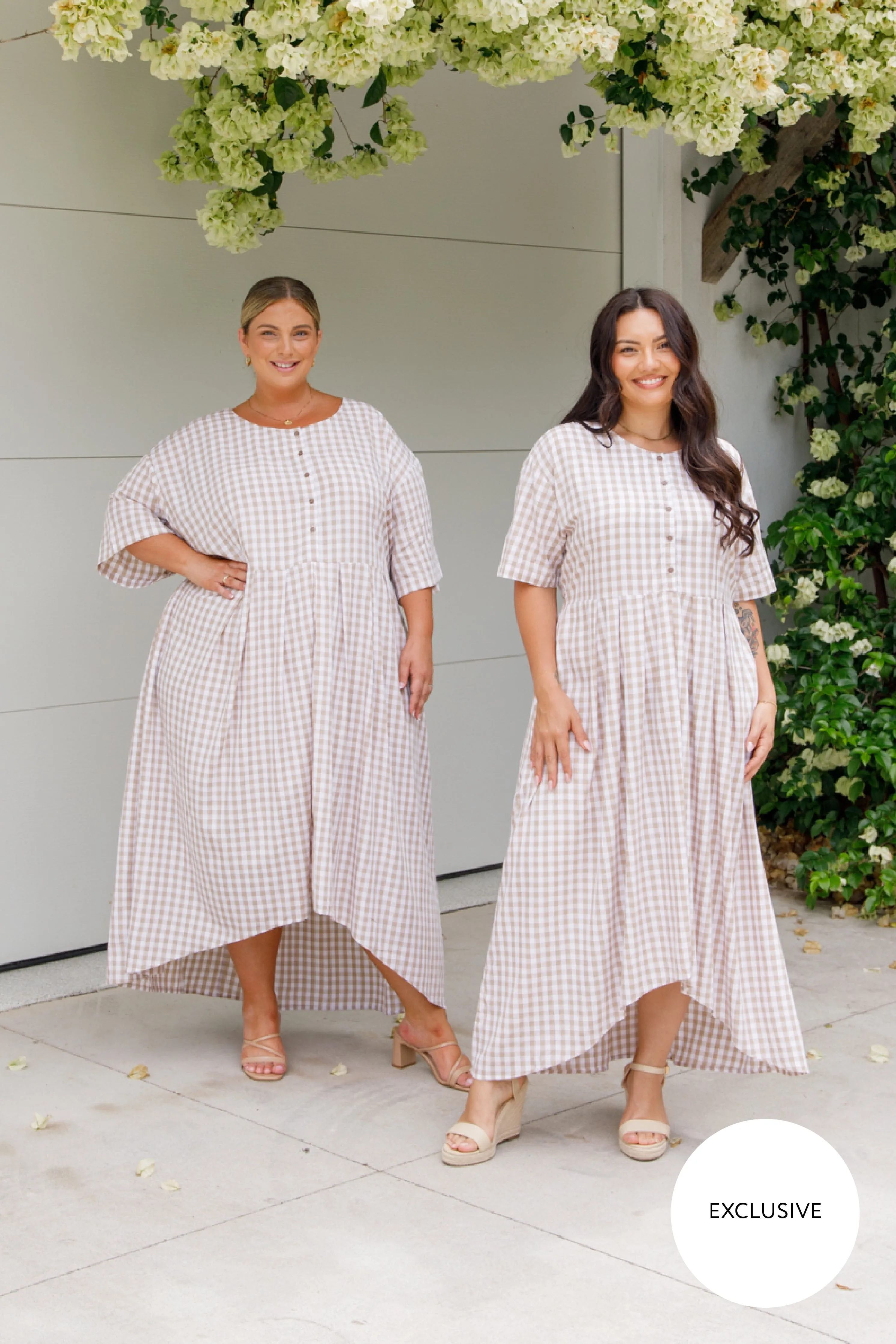 Maia Dress | Beige Gingham