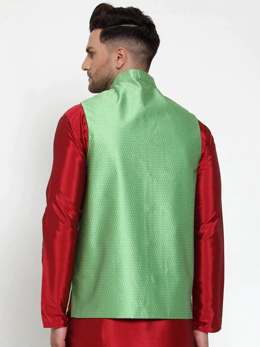 Men'S Green Woven Jacquard Nehru Jacket