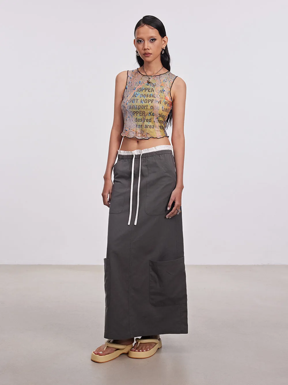 MUKTANK x Damage Asia Mottled Text Patterns Mesh Vest