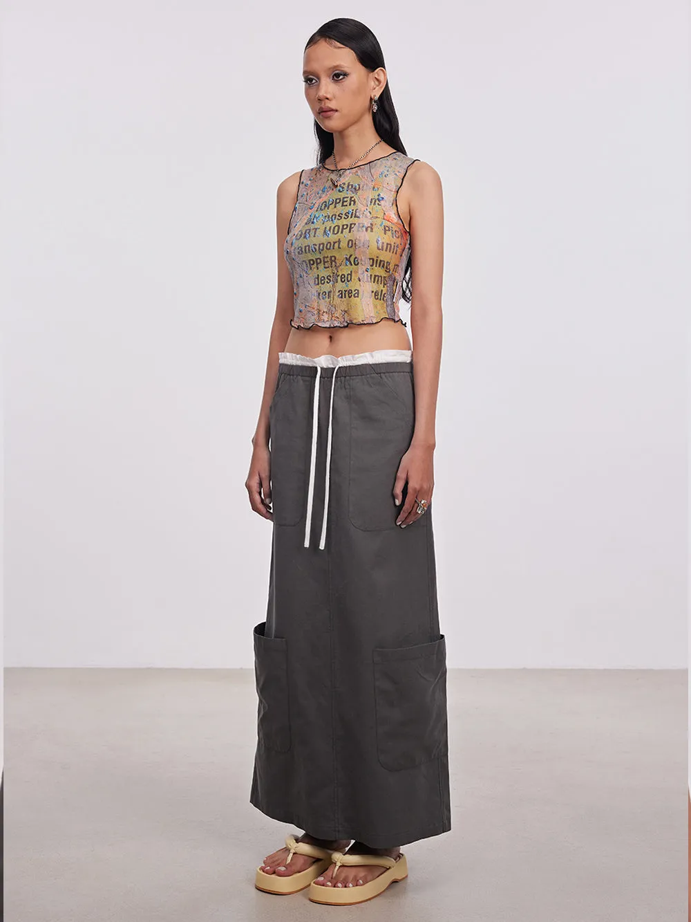 MUKTANK x Damage Asia Mottled Text Patterns Mesh Vest