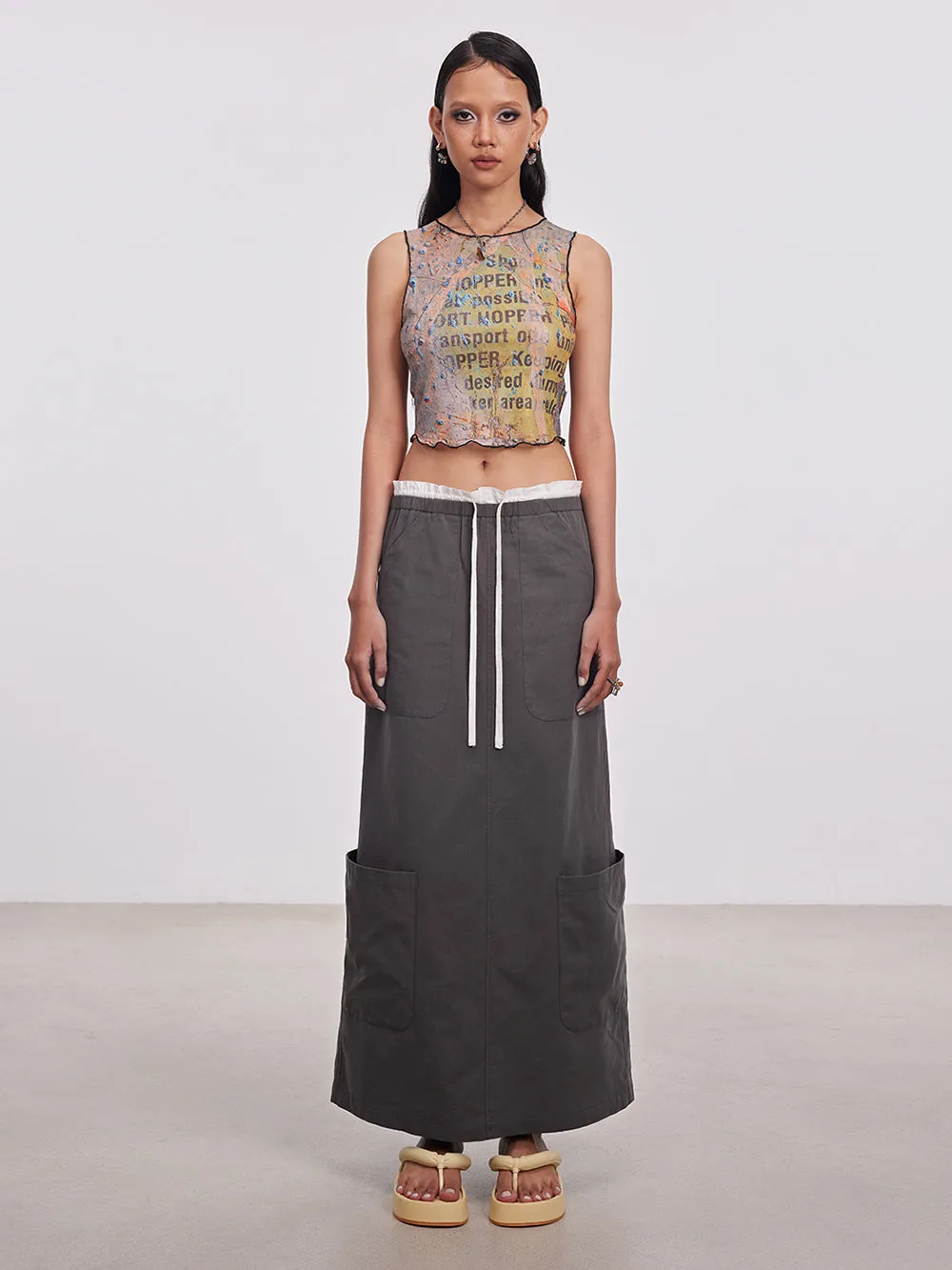 MUKTANK x Damage Asia Mottled Text Patterns Mesh Vest