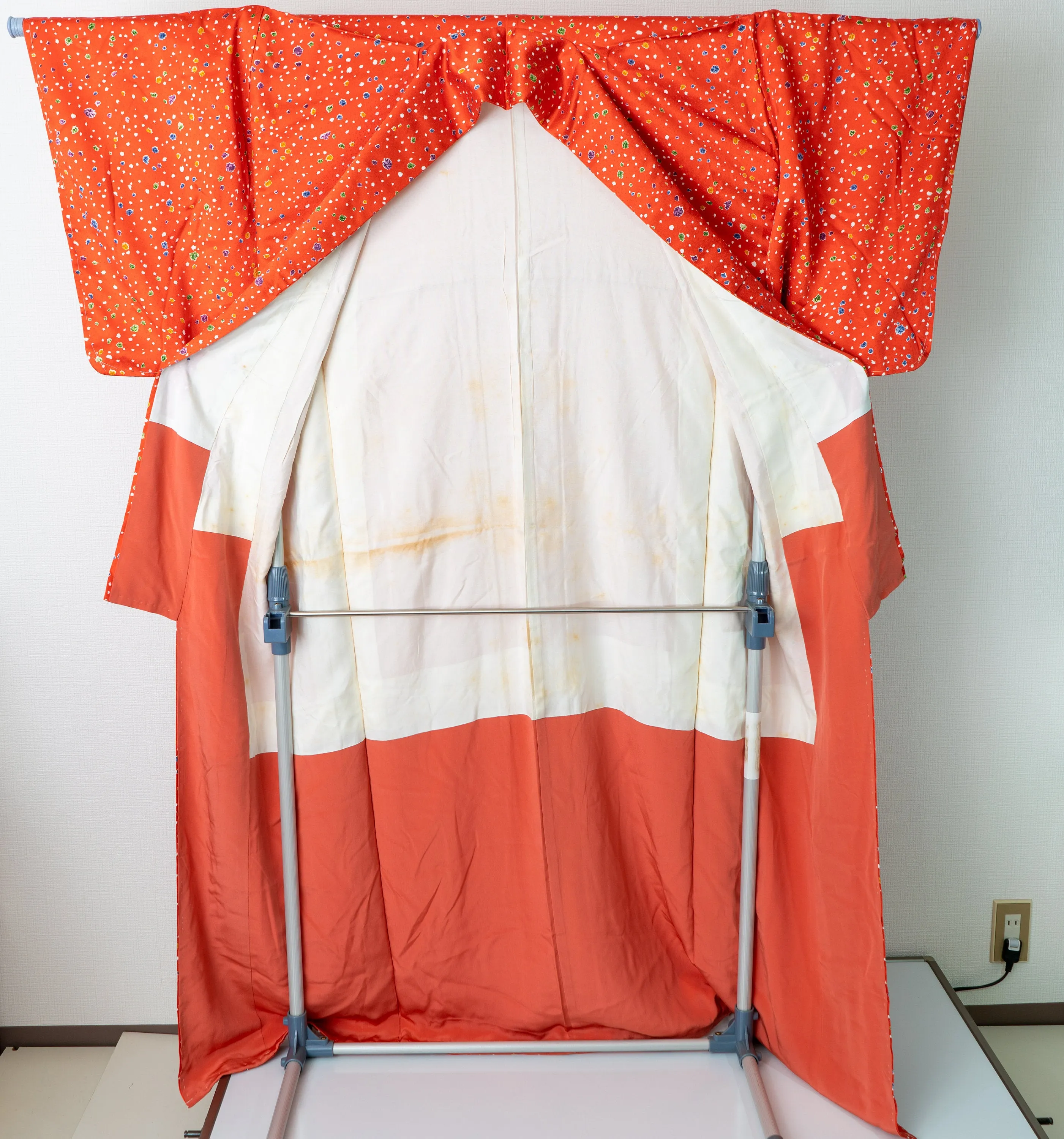 Party Time Orange "Confetti" Komon Kimono Silk - Blue Green Yellow Purple Paint Splatter Dots