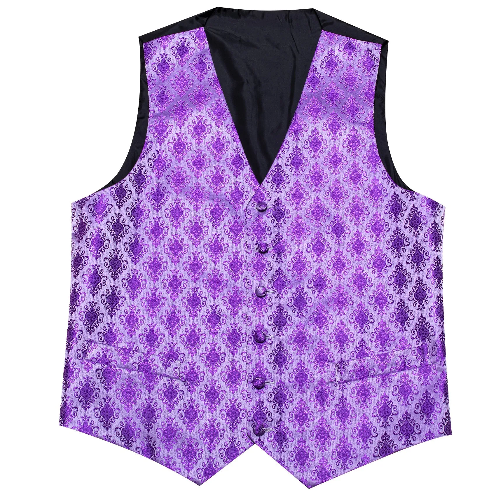 Purple Jacquard Woven Classic Men's Vest Hanky Cufflinks Tie Set