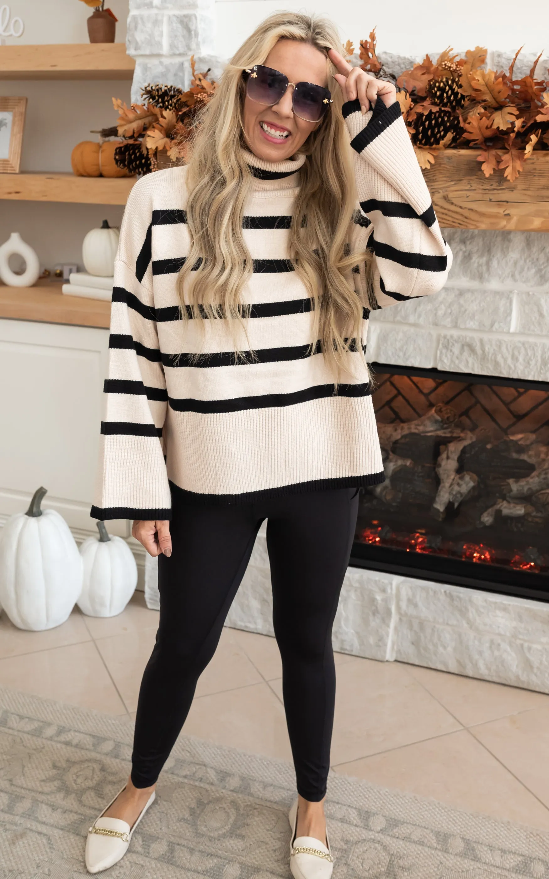 Striped Turtleneck Pullover Sweater