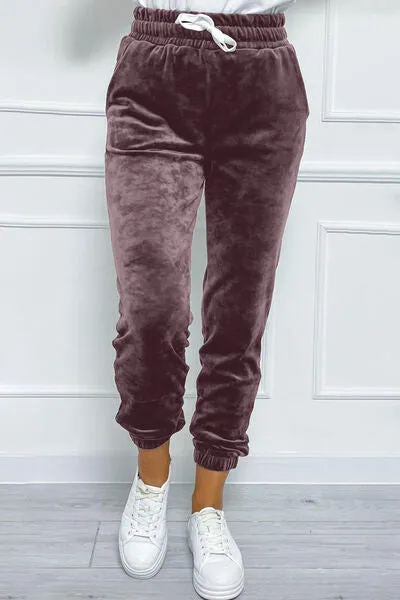 TEEK - Wide Waistband Drawstring Cropped Joggers