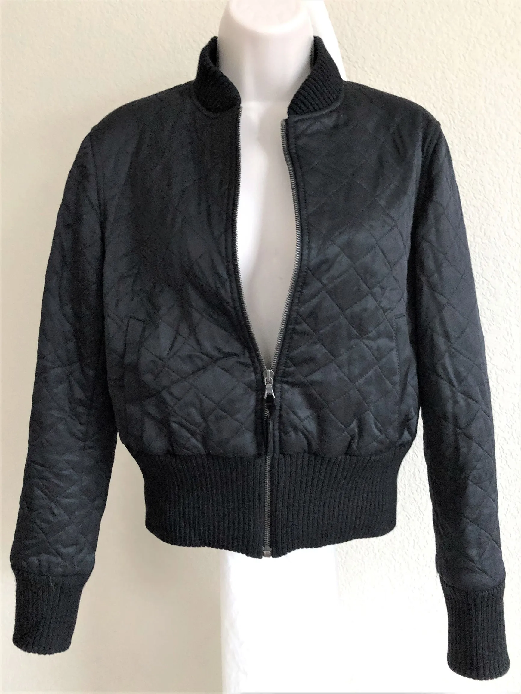 Theory Size Small Black Satin Quilted Jacket