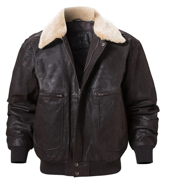 Vintage Style Flying F-19 Army Faux Fur Collar Real Leather Jacket by TJS