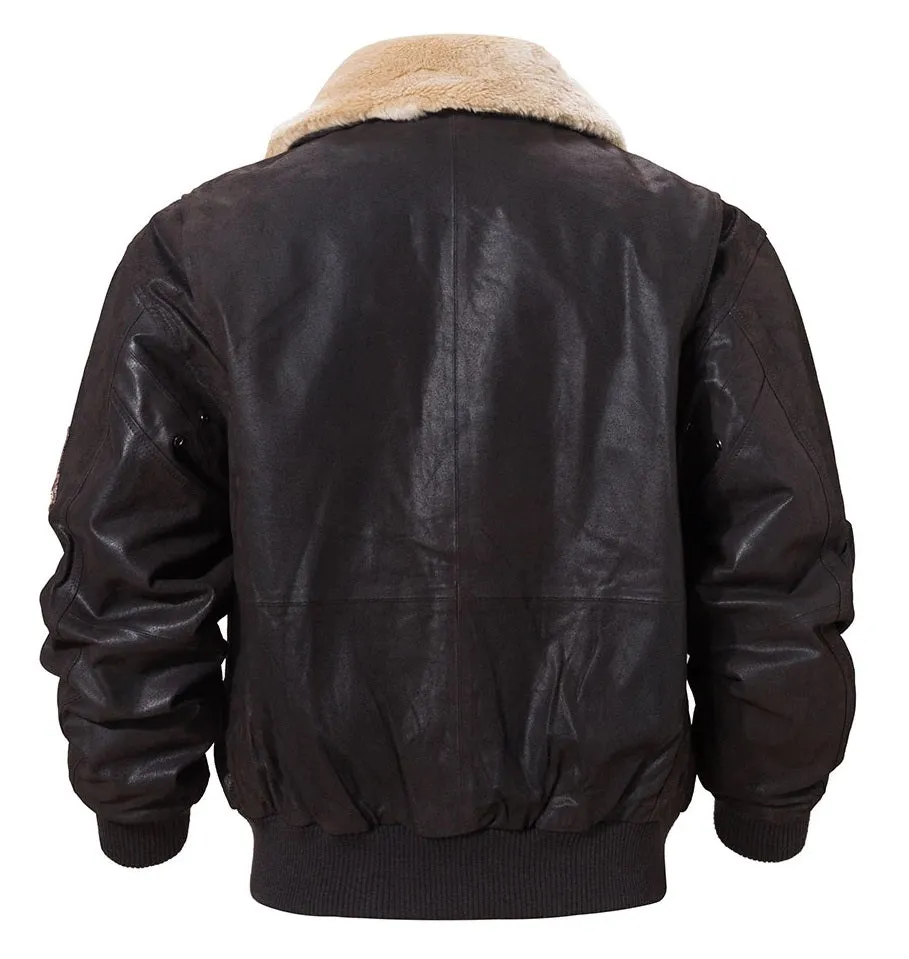 Vintage Style Flying F-19 Army Faux Fur Collar Real Leather Jacket by TJS