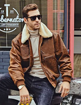 Vintage Style Flying F-19 Army Faux Fur Collar Real Leather Jacket by TJS