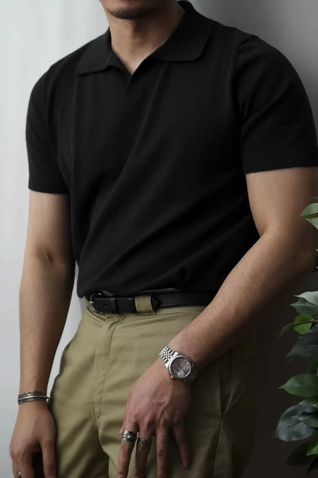 Voguable classy outfits men Lapel Business Polo Men's Sweater Seagull Collar T-shirt Men's Casual Solid Color Slim Fit American Men's Summer Short Sleeve