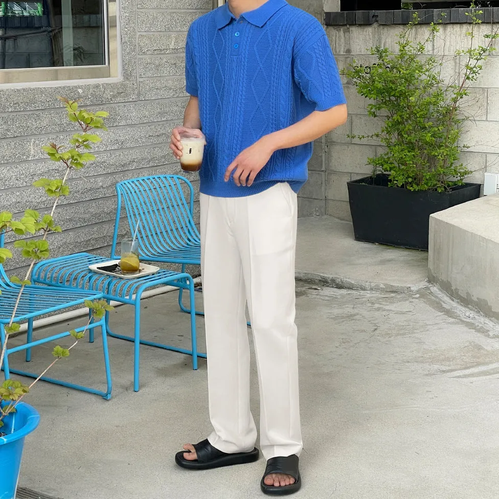 Voguable men’s fashion Texture Knitted Polo Shirt Short T Men's Summer Loose Lapel T-shirt Korean Style Trendy Short Sleeve Sweater