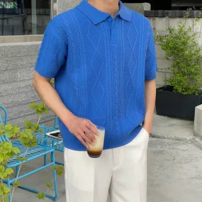 Voguable men’s fashion Texture Knitted Polo Shirt Short T Men's Summer Loose Lapel T-shirt Korean Style Trendy Short Sleeve Sweater