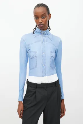 Winter 2019 Blue & White Trompe L'oeil Turtleneck Bodysuit